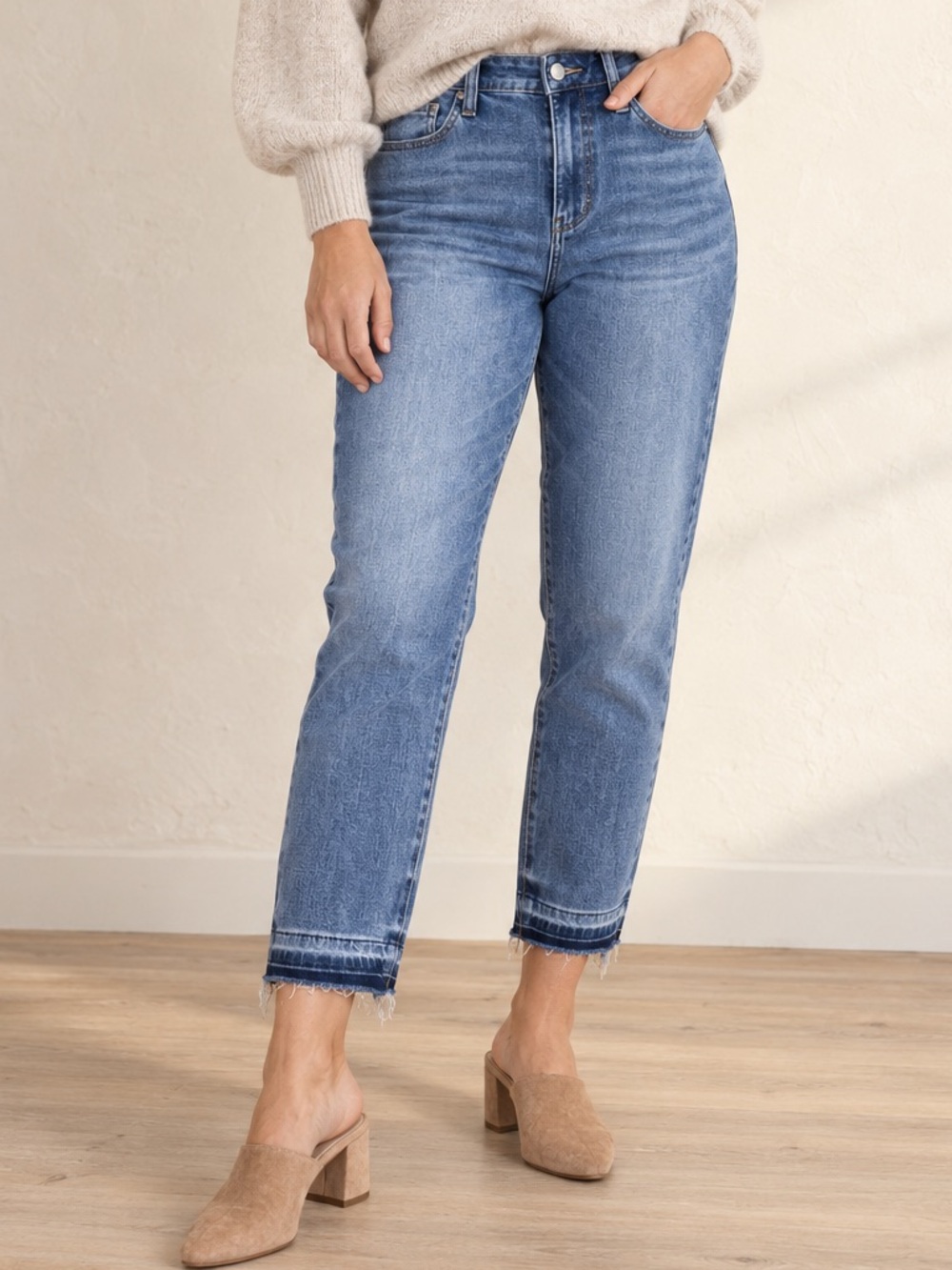 Judy Blue Danielle Thermal Boyfriend Jeans 9/29 Undone Hem Stretch Denim